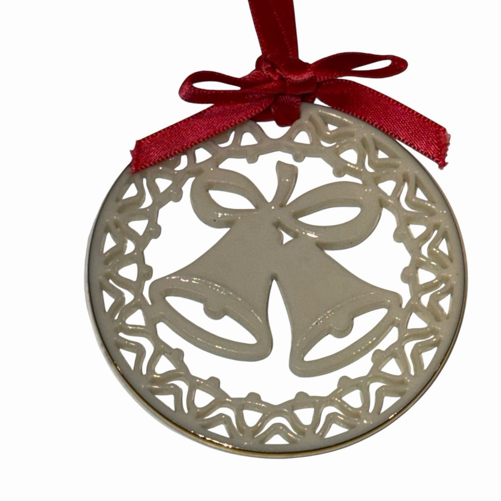 Lenox Porcelain CHRISTMAS BELLS Ornament Pierced Edges Gold Trim Vintage No Box